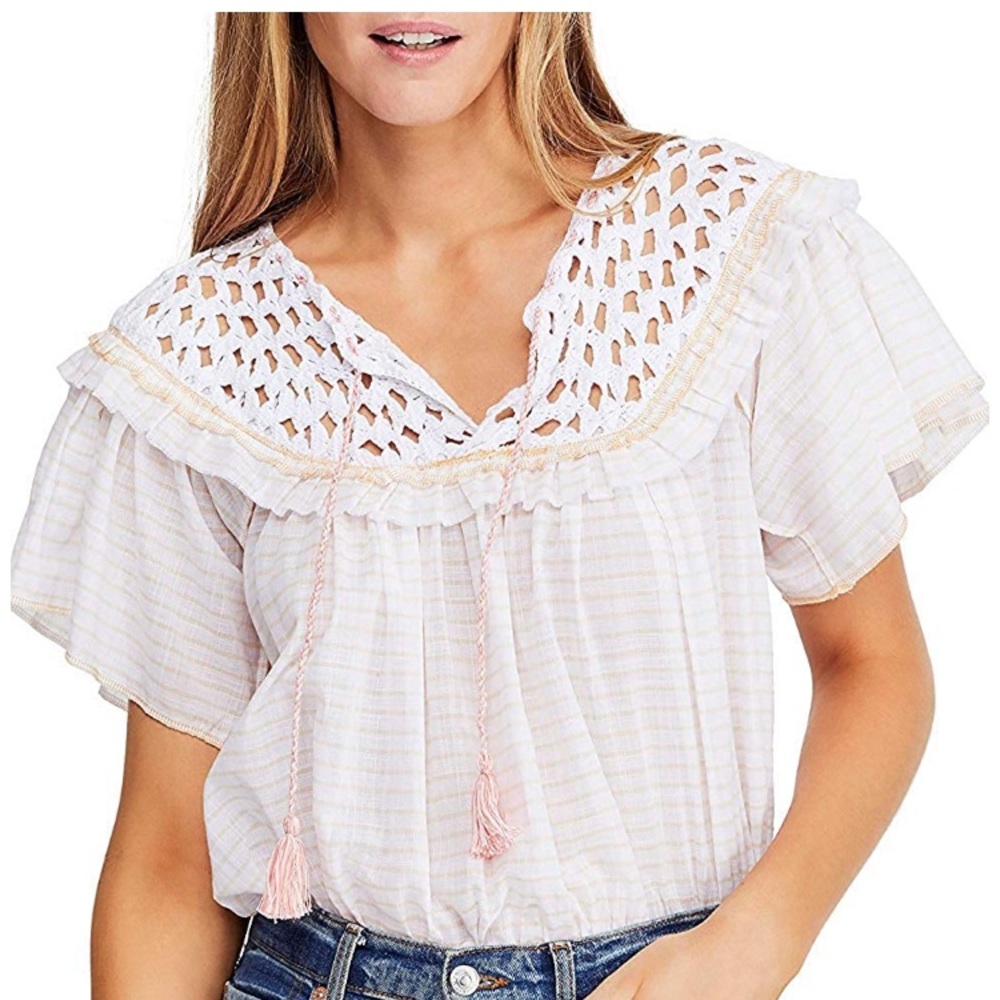 Free people strapped blouse with lace